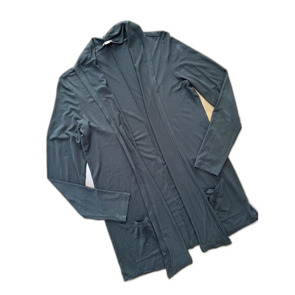 J. Jill Black Open Front Cardigan Size M Stretch Lightweight Drape Pockets - Picture 5 of 9